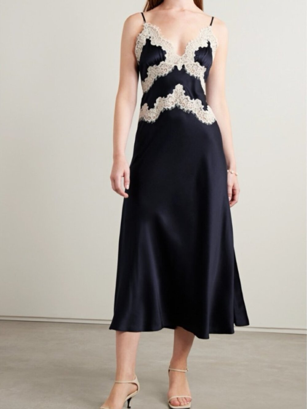NEW Doen Obelia Navy Silk Lace Trim Dress Bias Cut Midi Romantic Luxury Small - Picture 2 of 16